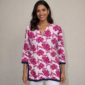 Roberta Roller Rabbit 100% Cotton Pink and White Floral Tunic SMALL